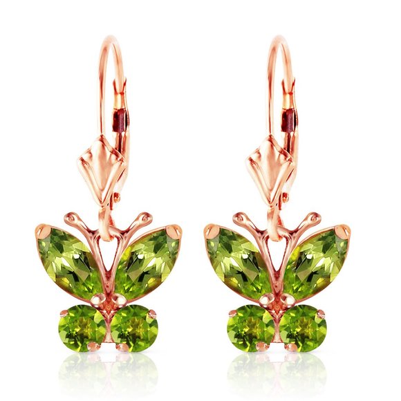 14K. SOLID GOLD BUTTERFLY EARRING WITH PERIDOTS - Picture 8 of 10
